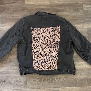 Black Denim Jacket with Leopard Print Back